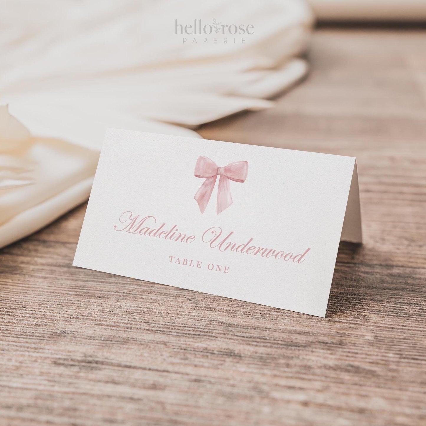 Pink Bow Place Card Editable Template, Table Name Cards Tags, Bridal Bachelorette Baby Shower Sprinkle, PRINTABLE Instant Download TEMPLETT