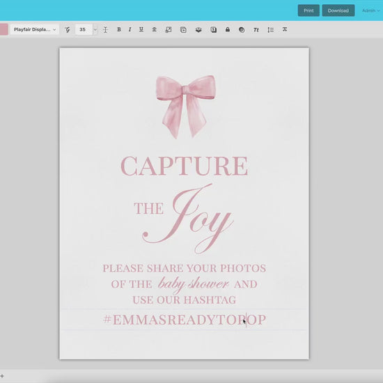 Capture the Joy Photo Hashtag Sign, Pink Bow Girl Baby Shower Sprinkle First Birthday Bridal Shower, Editable Template Download TEMPLETT