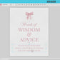 Advice and Words of Wisdom Sign, Pink Bow Girl Baby Shower Sprinkle, Well Wishes for Baby Mom Parents, Editable Template Download TEMPLETT