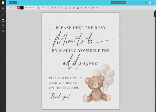 Help the Busy Mom to Be Addressee Baby Shower Envelope Sign, Bear with White Balloons, Boy Girl Baby Shower, Sprinkle, Template Download