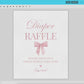 Diaper Raffle Pink Bow Girl Baby Shower Game Sign and Cards, Bring a Pack of Diapers Insert, Editable Template Digital Download TEMPLETT