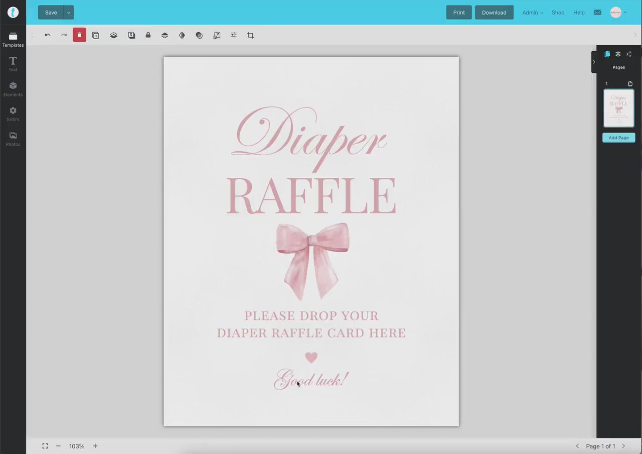 Diaper Raffle Pink Bow Girl Baby Shower Game Sign and Cards, Bring a Pack of Diapers Insert, Editable Template Digital Download TEMPLETT
