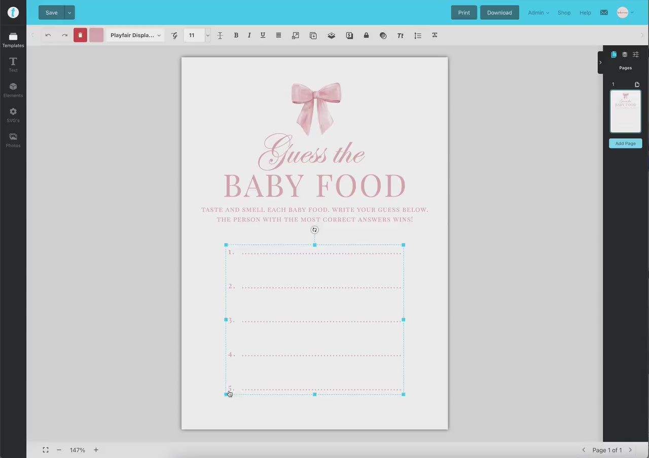 Guess the Baby Food Pink Bow Baby Shower Game, Guess the Baby Food Jar Game, Girl Baby Sprinkle, Editable Template Digital Download TEMPLETT