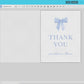 Bow Thank You Card Blue Editable Template, Bridal Baby Shower Sprinkle Gender Reveal Thank You,  PRINTABLE Instant Digital Download TEMPLETT