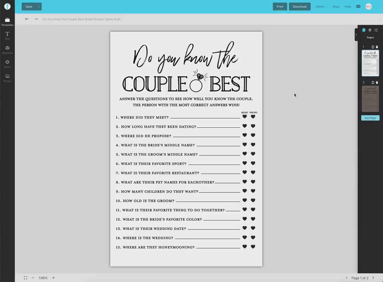 Do You Know the Couple Best PRINTABLE Bridal Shower Game . Couples Shower Game . Kraft + Minimalist . Editable Template Download Templett