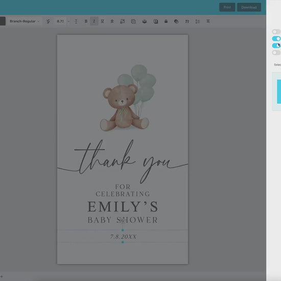 Bear Baby Shower Thank You Favor Tags Template . Sage Green Balloons Tag Sticker Label . Personalized Editable PRINTABLE Templett Download
