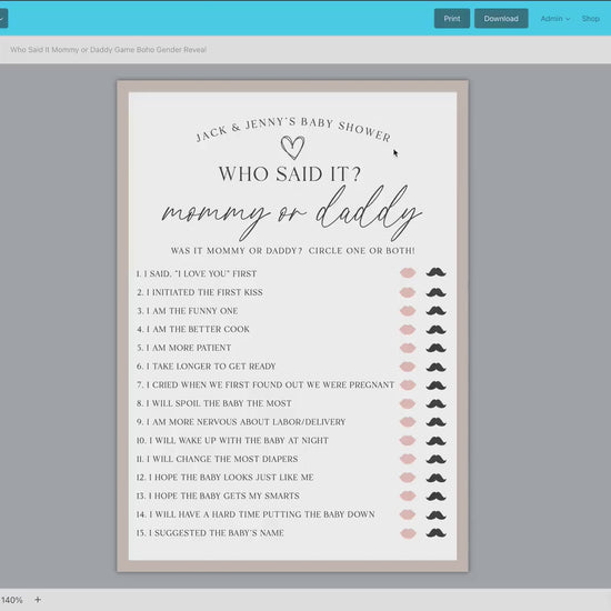 Baby Trivia Baby Shower Gender Reveal Game . Boy Girl Neutral Boho . PRINTABLE Editable Template Instant Download Templett GR-T
