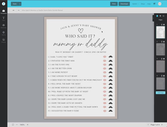 Baby Trivia Baby Shower Gender Reveal Game . Boy Girl Neutral Boho . PRINTABLE Editable Template Instant Download Templett GR-T
