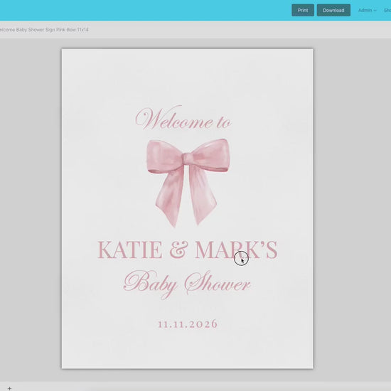 Editable Welcome Sign, Pink Bow Baby Shower, Girl Baby Sprinkle, Birthday, Couples Shower, Template Digital Download TEMPLETT
