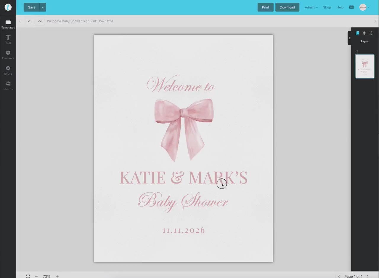 Editable Welcome Sign, Pink Bow Baby Shower, Girl Baby Sprinkle, Birthday, Couples Shower, Template Digital Download TEMPLETT
