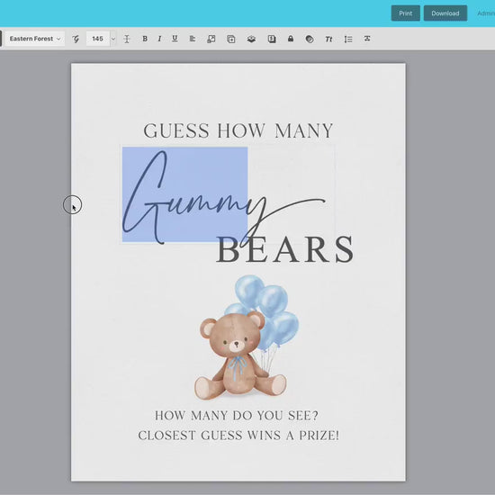 Bear Bundle of 20+ Baby Shower Games . Teddy with Blue Balloons, Boy Baby Shower, We Can Bearly Wait, Editable Template Download Templett