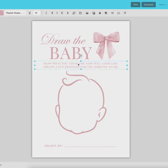Draw the Baby Pink Bow Baby Shower Game, Girl Baby Sprinkle Game, Printable Editable Template Instant Digital Download TEMPLETT