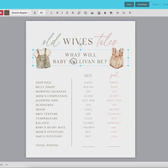 Old Wives Tales Gender Reveal Game Template, What Will Baby Be, Boho Outfits Baby Shower, Neutral, Editable Template Download TEMPLETT GR2-T