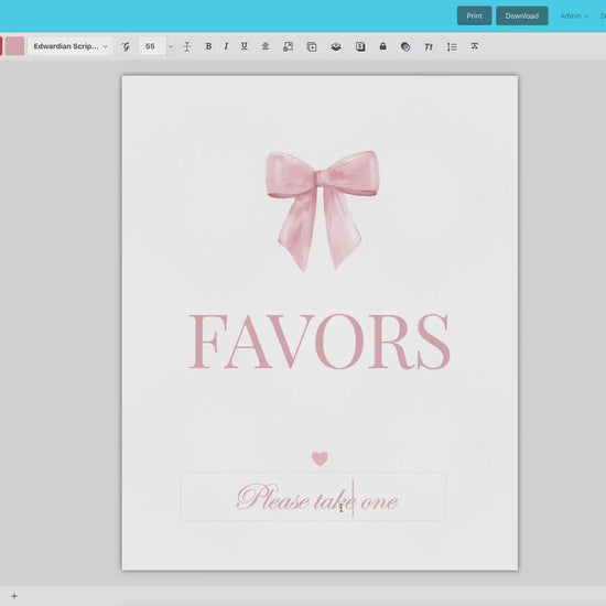 Favors Sign Pink Bow Baby Shower, Please Take One Favors Table Sign, Girl Baby Sprinkle, Editable Template Digital Download TEMPLETT