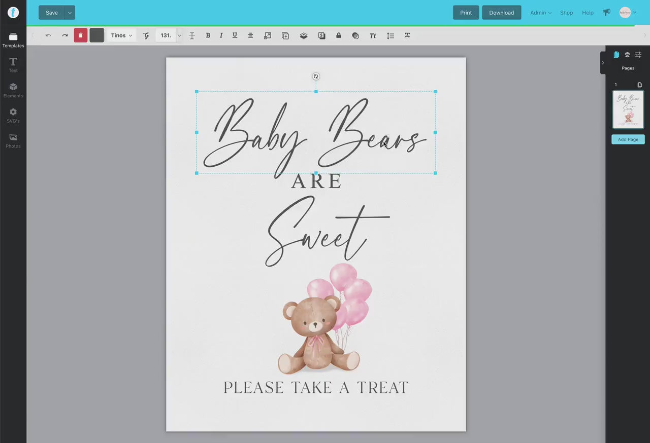 Babies Are Sweet Please Take a Treat Baby Shower Favors Sign, Bear with Pink Balloons, Girl Baby Shower, Baby Sprinkle, Template Download