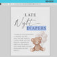 Late Night Diapers Baby Shower Game Sign, Teddy Bear White Balloons, Girl Boy Baby Shower, We Can Bearly Wait, Template Download TEMPLETT
