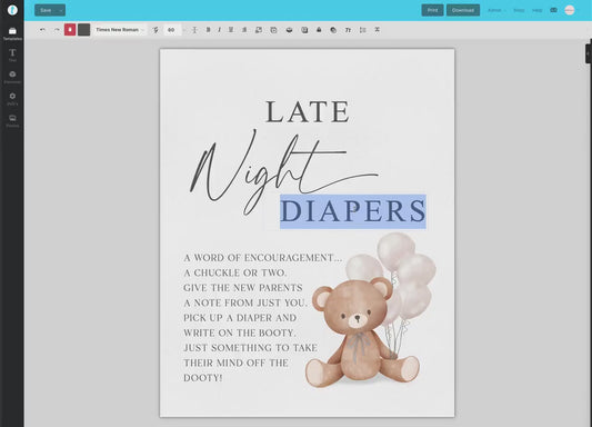 Late Night Diapers Baby Shower Game Sign, Teddy Bear White Balloons, Girl Boy Baby Shower, We Can Bearly Wait, Template Download TEMPLETT