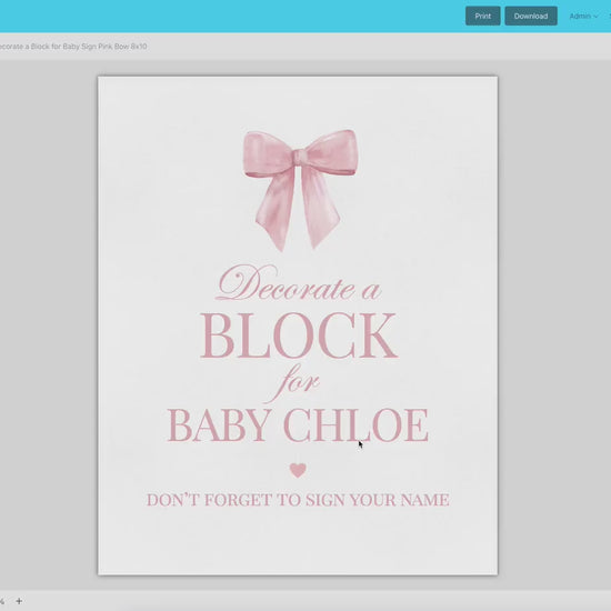 Decorate a Block for Baby Sign, Pink Bow Baby Shower, Baby Block Decorating Game, Girl Baby, Editable Template Digital Download TEMPLETT