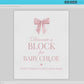 Decorate a Block for Baby Sign, Pink Bow Baby Shower, Baby Block Decorating Game, Girl Baby, Editable Template Digital Download TEMPLETT