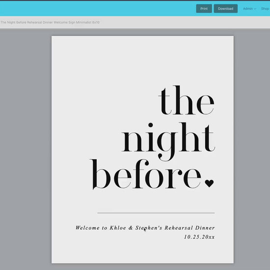 The Night Before Rehearsal Dinner Welcome Sign . Minimalist Wedding Welcome Template . PRINTABLE Editable Poster . Instant Download Templett