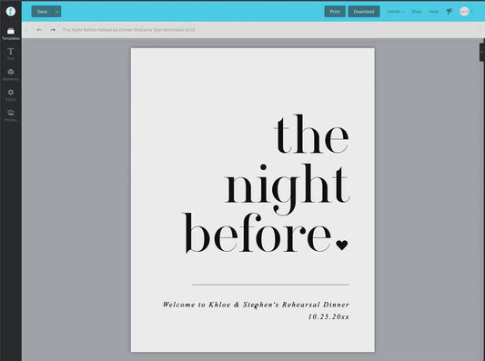 The Night Before Rehearsal Dinner Welcome Sign . Minimalist Wedding Welcome Template . PRINTABLE Editable Poster . Instant Download Templett