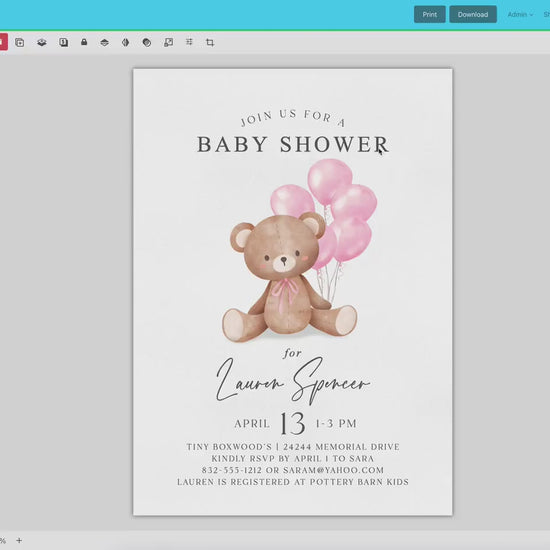 Bear with Balloons Baby Shower Bundle of 60+ Games, Signs, Tags, Labels . Girl Pink . Printable Editable Template Instant Download Templett