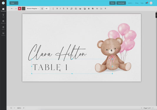 Bear Food Tent Place Card, Food Buffet Table Tent Card, Girl Baby Shower Sprinkle, Pink Balloons, PRINTABLE Editable Template TEMPLETT