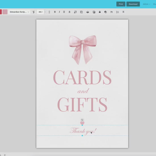 Cards and Gifts Pink Bow Baby Shower Table Sign, Girl Baby Sprinkle, First Birthday, Editable Template Digital Download TEMPLETT