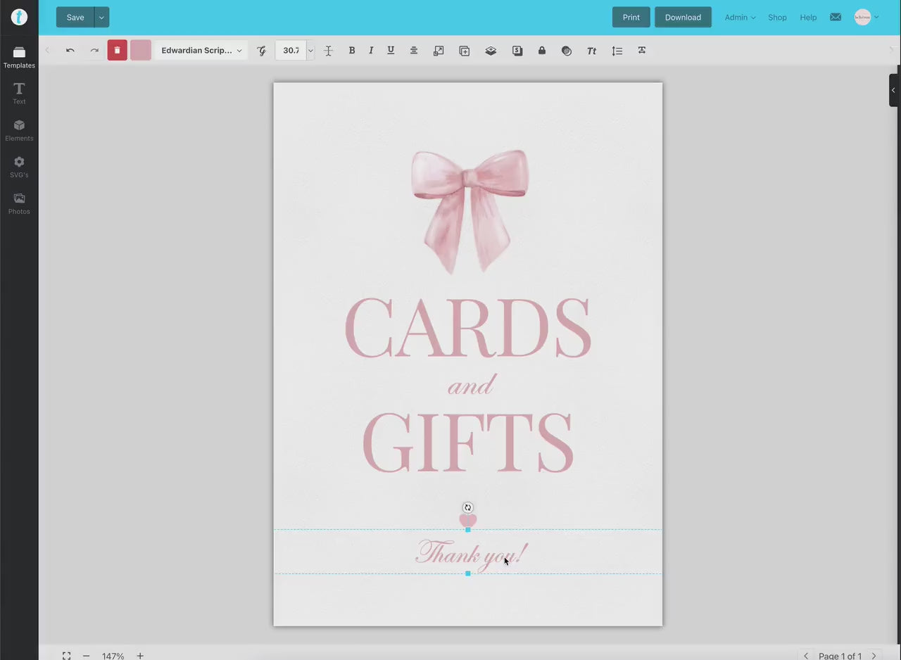 Cards and Gifts Pink Bow Baby Shower Table Sign, Girl Baby Sprinkle, First Birthday, Editable Template Digital Download TEMPLETT