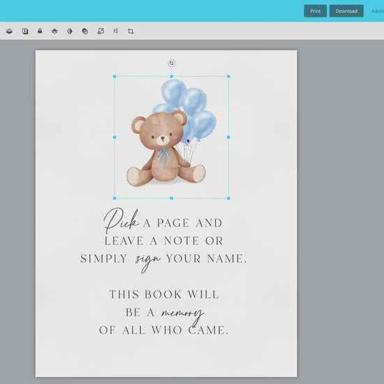 Pick a Page and Leave a Note Memory Baby Shower Guestbook Sign, Bear with Pink Balloons, Girl Baby Shower, Baby Sprinkle, Template Download