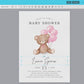 Bear Baby Shower Invitation, We Can Bearly Wait, Bear with Pink Balloons, Girl Baby Shower, Sprinkle, Editable Template Download Templatt