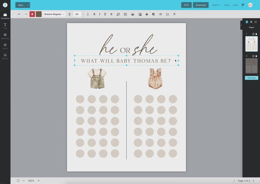 He or She What Will Baby Be, Gender Guess Sign, Minimalist Boho Baby Gender Reveal, Gender Neutral, Reveal Game, Template Download GR2-T