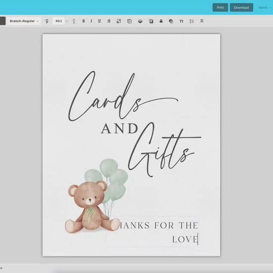 Cards and Gifts Baby Shower Sign, Teddy Bear Beige Balloons, Girl Boy Baby Shower Sprinkle, We Can Bearly Wait, Template Download TEMPLETT