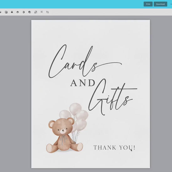 Cards and Gifts Baby Shower Sign, Teddy Bear Beige Balloons, Girl Boy Baby Shower Sprinkle, We Can Bearly Wait, Template Download TEMPLETT