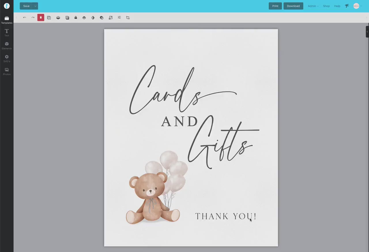 Cards and Gifts Baby Shower Sign, Teddy Bear Beige Balloons, Girl Boy Baby Shower Sprinkle, We Can Bearly Wait, Template Download TEMPLETT