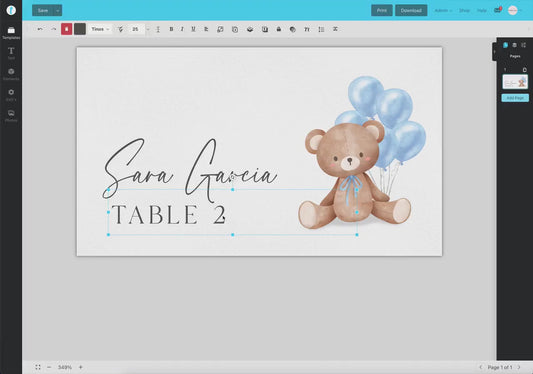 Bear Food Tent Place Card, Food Buffet Table Tent Card, Boy Baby Shower Sprinkle, Blue Balloons, PRINTABLE Editable Template TEMPLETT