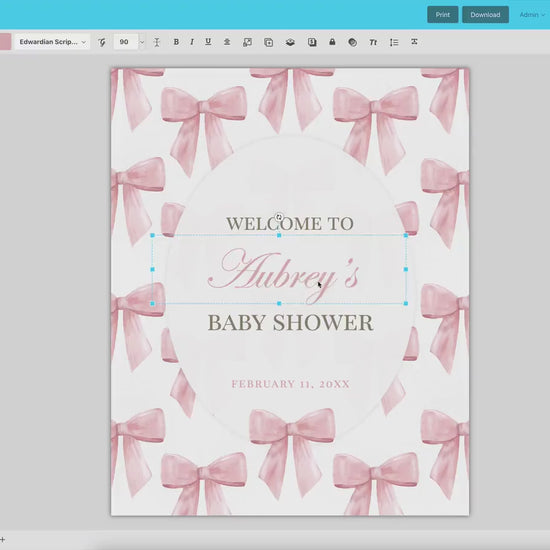 Bow Welcome Sign, Pink Bow Baby Shower, Girl Baby Sprinkle, Birthday, Couples Shower, Editable Template Digital Download TEMPLETT