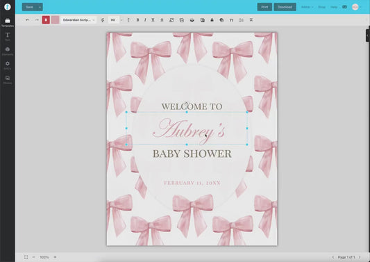 Bow Welcome Sign, Pink Bow Baby Shower, Girl Baby Sprinkle, Birthday, Couples Shower, Editable Template Digital Download TEMPLETT