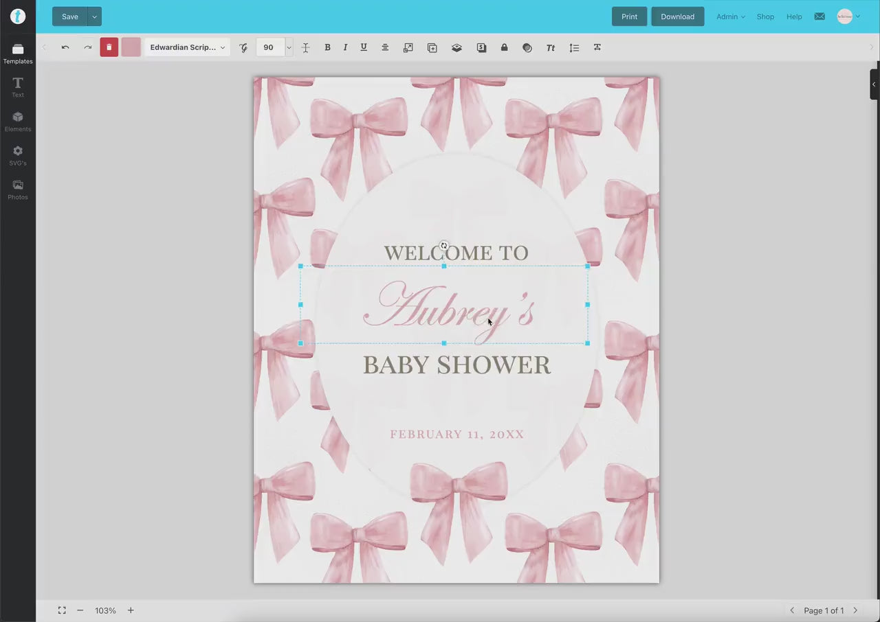 Bow Welcome Sign, Pink Bow Baby Shower, Girl Baby Sprinkle, Birthday, Couples Shower, Editable Template Digital Download TEMPLETT