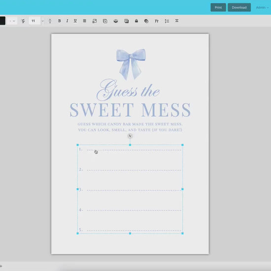 Guess the Sweet Mess Blue Bow Baby Shower Game, Guess the Chocolate Candy Bar Diaper, Boy Baby, Editable Template Digital Download TEMPLETT