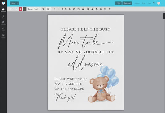 Help the Busy Mom to Be Addressee Baby Shower Envelope Sign, Bear with Blue Balloons, Boy Baby Shower, Baby Sprinkle, Template Download