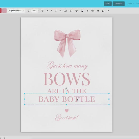 Guess How Many Bows in the Bottle Pink Bow Baby Shower, Bow Counting Guess Game, Girl Baby, Editable Template Digital Download TEMPLETT