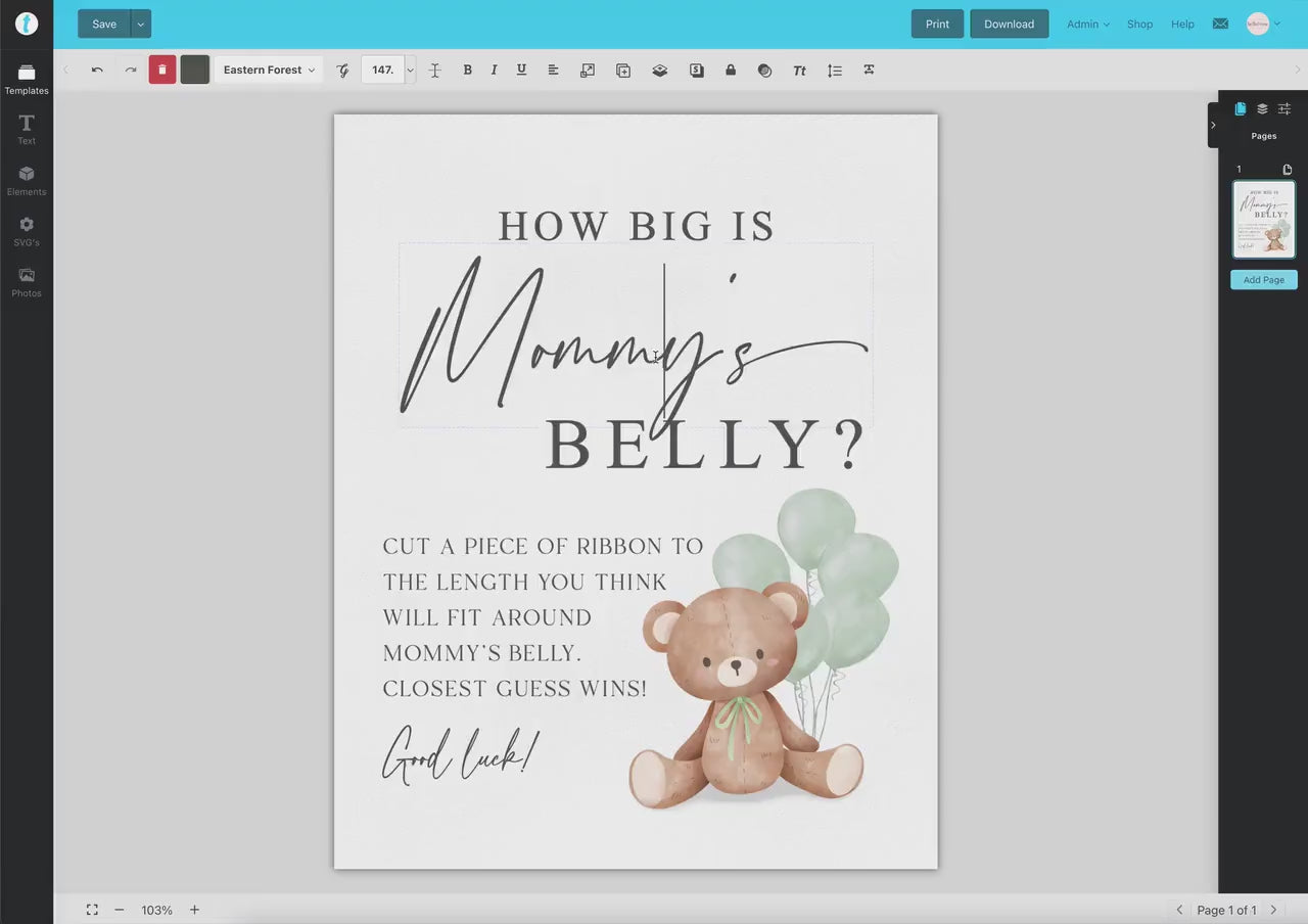 Bear Bundle of 20+ Baby Shower Signs . Teddy + Sage Green Balloons, Boy Girl Neutral, Can Bearly Wait, Editable Template Download Templett