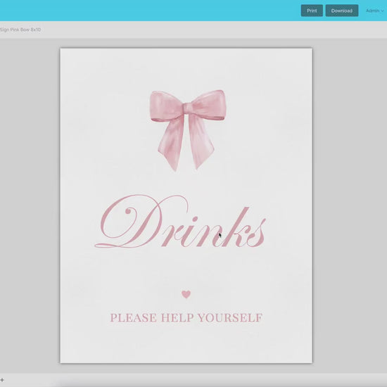 Drinks Sign, Pink Bow Baby Shower, Sprinkle, Bridal Shower, First Birthday, Party Drink Table Sign, Editable Template Download TEMPLETT