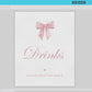 Drinks Sign, Pink Bow Baby Shower, Sprinkle, Bridal Shower, First Birthday, Party Drink Table Sign, Editable Template Download TEMPLETT