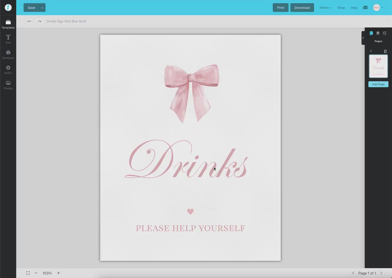 Drinks Sign, Pink Bow Baby Shower, Sprinkle, Bridal Shower, First Birthday, Party Drink Table Sign, Editable Template Download TEMPLETT