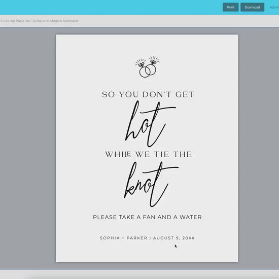 So You Don't Get Hot While We Tie the Knot Please Take a Fan Template . Wedding Minimalist PRINTABLE Editable Instant Download Templett M2-T