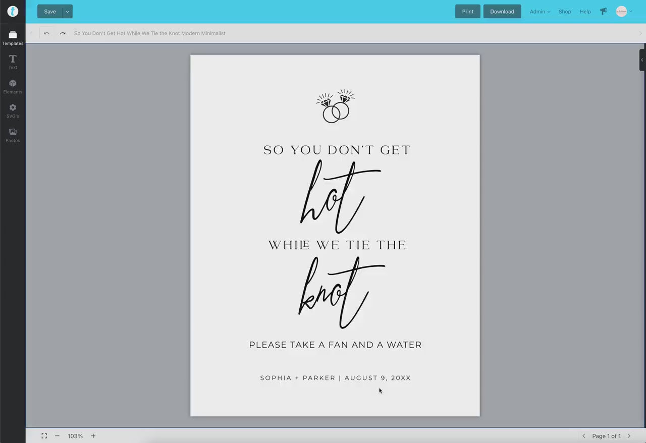 So You Don't Get Hot While We Tie the Knot Please Take a Fan Template . Wedding Minimalist PRINTABLE Editable Instant Download Templett M2-T