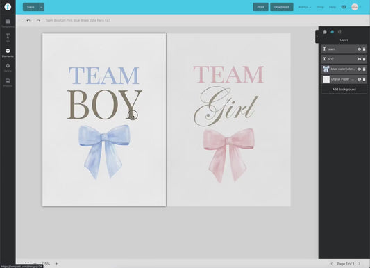 Team Boy or Girl Favor Fans, What Will Baby Be, Hold Up Your Guess, Pink Blue Bows Gender Reveal Game, Editable Template Download TEMPLETT