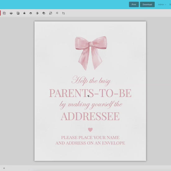 Help the Busy Parents to Be Addressee Sign, Pink Bow Baby Shower, Envelope, Girl Baby Sprinkle, Editable Template Digital Download TEMPLETT